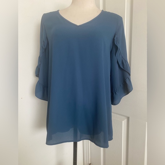 Joseph Ribkoff Nightfall Ruffled Tulip Sleeve Top - Picture 3 of 12